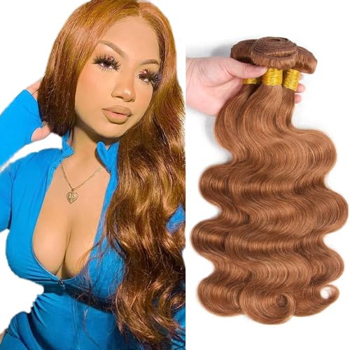 24 24 24 Inch Color #30 Bundle Light Brown Body Wave Human Hair Bundles Light Brown Bundle Color #30 Body Wave Bundles Human Hair Weave