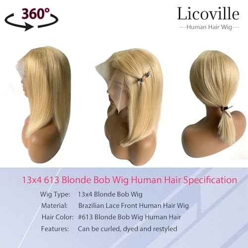 Licoville 8 Inch 613 Blonde Bob Wig Human Hair 13x4 Lace Front Wigs for Black Women Pre Plucked 180% Density HD Bob Wig