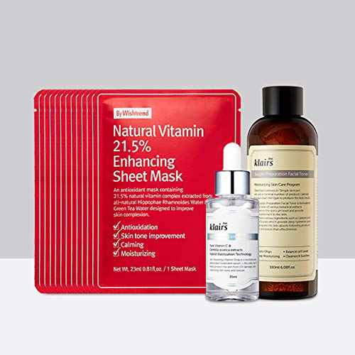 DearKlairs [wishtrend] 30 Days Skin Transformation Kit, Toner, Mild Vitamin C Drop & Vitamin C Sheet Mask