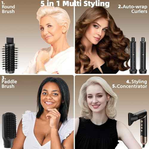Auto Wrap Air Hair Styler & Dryer, 5 in 1 Multi Styling Hot Air Dryer Brush Curler for Hair, High Speed 110000 RPM Negative Lonic Frizz-Free, Fast Drying Curling Volumizing Straightening Magic Styler