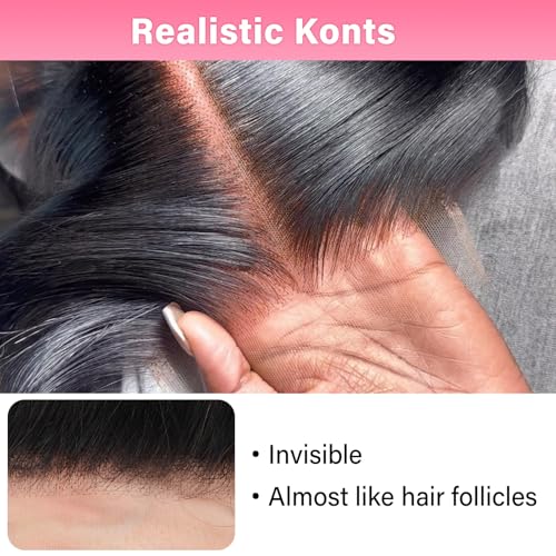 WOWANGEL 5x5 0.095mm Ultra-Thin Skinlike Real HD Lace Frontal & Closure,Body Wave Natural Hairstyles,Pre-Plucked Invisible Hairline,Unprocessed Virgin Human Hair,Invisible Knots HD Lace,14inch