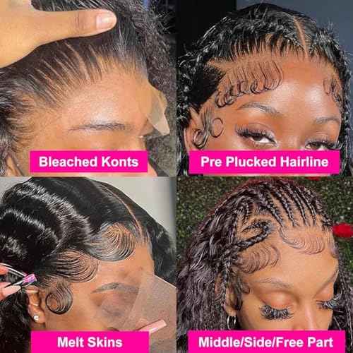 Deep Wave Lace Front Wigs Human Hair Pre Plucked 180 Density 13x4 HD Transparent Lace Frontal Wigs for Black Women Deep Curly Human Hair Lace Front Wigs (28 Inch)