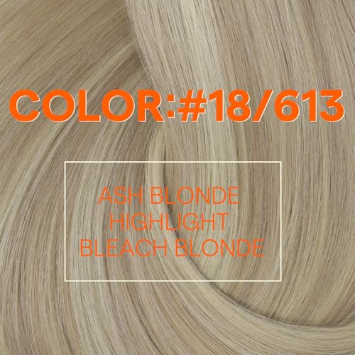 Full Shine Weft Hair Extensions Ash Blonde Hair Wefts Human Hair Sew in Blonde Highlight Human Hair Weft Extensions Full Ends Double Weft Remy Hair Extensions 20 Inch 105g #18/613