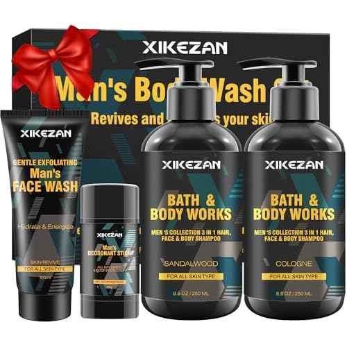 Gifts for Men,Mens Body Wash Gift Set Cleansing & Hydrating Skin w/Face Wash,Deodorant,Sandalwood & Cologne 3 in 1 Hair,Face & Body Wash,Mens Stocking Stuffers Christmas Gifts for Men Him Dad Husband