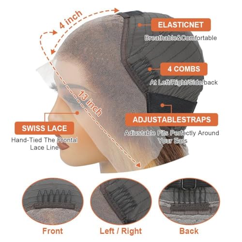 Ombre Human Hair Wig 13x4 Body Wave Lace Front Wigs Human Hair Honey Blonde Wig Human Hair Pre Plucked with Baby Hair 200 Density 4/27 Highlight Glueless Wigs for Black Women 28 Inch
