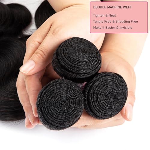12A Human Hair Bundles Body Wave Bundles Human Hair 3 Bundles 20 22 24 Inch 100% Unprocessed Brazilian Virgin Hair 100g/Bundle Real Human Hair Extensions Natural Black