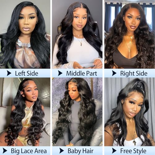 Body Wave Lace Fronts Wig Human Hair 28 Inch 13x4 HD Frontal Wigs Human Hair Pre Plucked Glueless Human Hair Wig for Women 180 Density Natural Black
