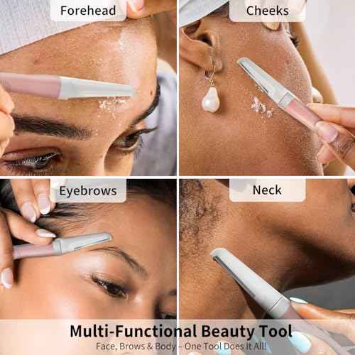 Dermaplane Razor for Women Face, Precision Face Razors for Women, Dermaplaning Tool, Gentle Exfoliation, Facial Hair Removal and Perfectly Shape Brows, Reusable Metal Handle with 4 Microblades, Pink