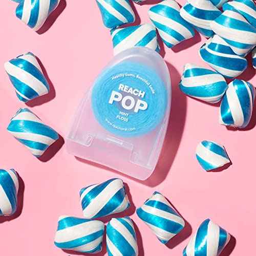REACH POP Dental Floss, Mint, Plaque Remover for Teeth, Shred Resistant, Vegan Wax, Cruelty Free, Eco Friendly Packaging, Oral Care, PFAS Free, for Adults & Kids, 1 Pack, 54.6 yd