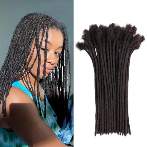 100% Loc Extensions Human Hair, 8Inch 0.8cm 40 Strands Handmade Dreadlock Extensions for Men Women Kids (#Natural Black)