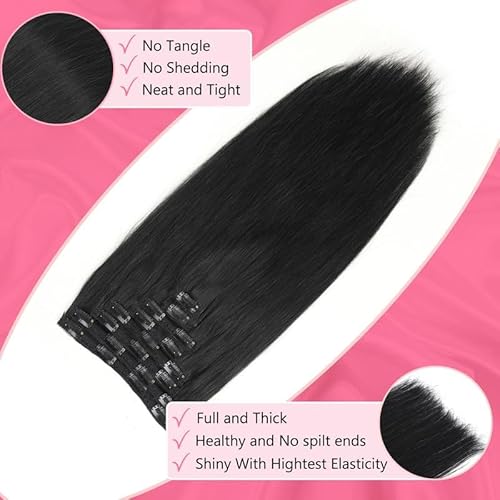 ShowJarlly Clip in Hair Extensions Real Human Hair 22 Inch Straight Clip Ins 8 Pcs Brazilian Remy Hair Extensions for Women Jet Black 110g (#1 Jet Black)