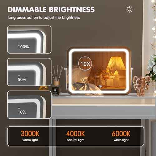 Hasipu Vanity Mirror with Lights, 16" x 12" LED Makeup Mirror, 3 Modes Light, Smart Touch Control Dimmable, 360¡ÆRotation, Rectangle White Frame, with 5X Magnifying Glass