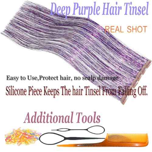 Hair Tinsel Clip in Purple Fairy Hair for Girls for Party Cosplay Christmas New Year Gift (24 Inch Pack of 12Pcs, Deep Purple)