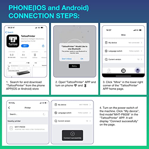 VLOXO Wireless Tattoo Stencil Printer, Portable Tattoo Thermal Transfer Copier Cordless Bluetooth Tattoo Machine with 10pcs Transfer Paper for Android and iOS Phone Pad & Laptop