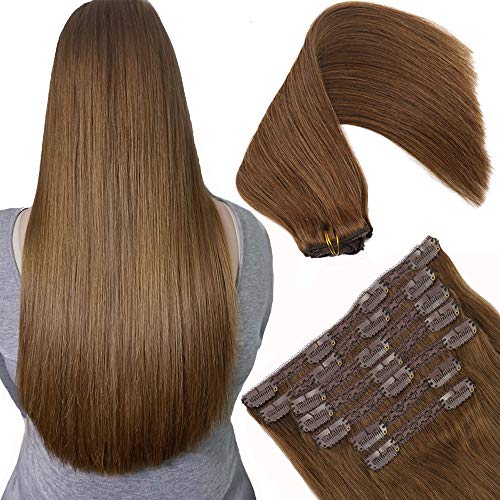 Real Human Hair Lace Clip In Hair Extensions Thick Ends 20inch 120g Color Chocolate Brown Remy Hair Extensions