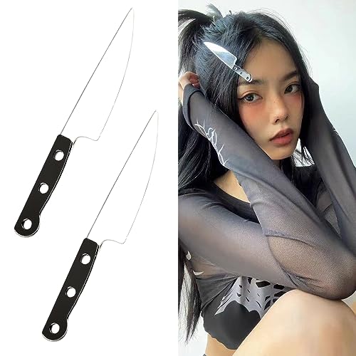 Knife Hair Clip Halloween Mini Hair Clips Gothic Punk Hair Accessories for Women Girls Knife Shaped Hair Clip Creative Hip Hop Tableware Knife Hair Pin 2 Pack Hair Clips for Halloween Cosplay Party