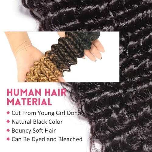 12A Deep Wave Human Hair Bundles 16 18 20 Inch Curly Bundles Human Hair 100% Unprocessed Brazilian Virgin Hair Deep Wave 3 Bundles Double Strong Weft Glossy Hair Bundles Natural Color Soft