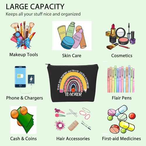 FOTAP Teacher Gift Teacher Survival Kit Teacher Life Inspired Makeup Bag Sch-o-ol Teacher Gift Best Teacher Gift Teacher Appreciation Cosmetic Bag (TEACHER BLK)