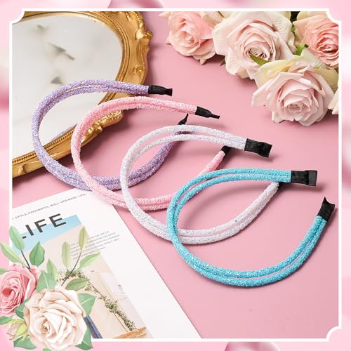 WILLBOND 4 Pieces Rhinestone Hair Band Double Crystal Side Band Imitation Diamond Crystal Hoop Headband Thin Headband for Women Hair Accessory(White, Pink, Light Blue, Light Purple)