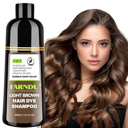 FARNDU Light Brown Hair Dye Shampoo for Gray Hair Coverage - 3 In 1 Natural Hair Color Shampoo for Women & Men, Champu Para Canas Mujer