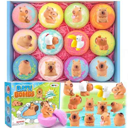 Bath Bombs for Kids with Surprise Inside Organic Bath Bombs Set for Girls Boys with Capybara Toys Inside Ideal Kids Birthday Christmas Easter Gift