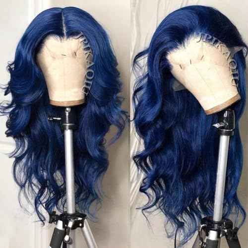 24 Inch Dark Blue Wig Blue Lace Front Wig Pre Plucked Long Body Wave 13x4 HD Lace Wig Glueless Navy Blue Colored Synthetic Lace Front Wigs For Fashion Women