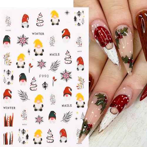 Christmas Nail Art Stickers 3D Self-Adhesive Christmas Nail Decals Santa Claus Snowflake Gnome Winter Pegatinas U?as Nail Supplies for Women Girls Holiday DIY Nail Decoration Accessories 6 Sheets