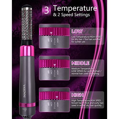 5 in 1 Hair Dryer Brush, Negative Ion Electric Hot Air Blow Dryer Brush Comb (black-red)