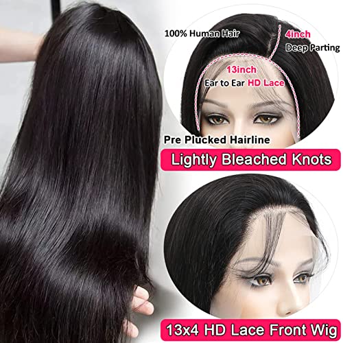 24 Inch HD Lace Front Wig 13x4 Lace Front Wig Straight Human Hair Wig 180% Density 9A Brazilian Virgin Human Hair Lace Front Wig for Women Natural Hairline