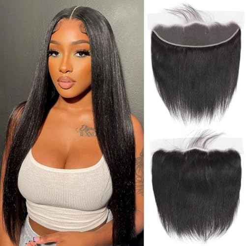 13x4 Lace Frontal Closure Straight Ear to Ear HD Lace Frontal Pre Plucked 20 Inch Brazilian Virgin Human Hair Frontals Free Part 150% Density Hair Extensions Natural Black