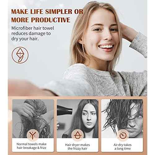 POPCHOSE Microfiber Hair Towel Wrap, Fast Drying Hair Turban, Soft Ultra Absorbent, Gifts Stocking Stuffers for Women, No Frizz Hair Wrap Towels for Women Wet Hair, Curly, Longer, Thicker Hair