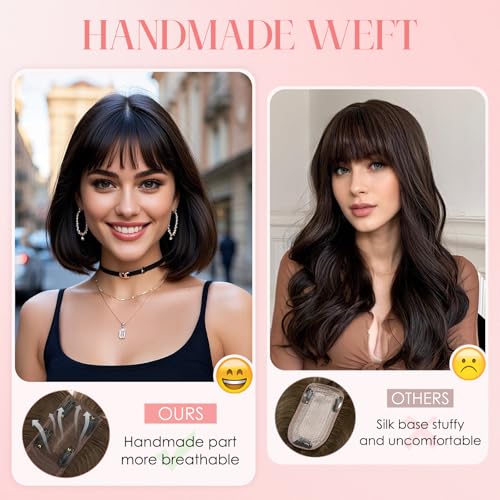 S-noilite Hair Toppers for Women with Bangs Real Human Hair 360¡Æ 3D Cover Clip in Bangs 2X6 Coverage Clip in Hairpiece for Women with Thinning Hairline 10Inch (Dark Brown)