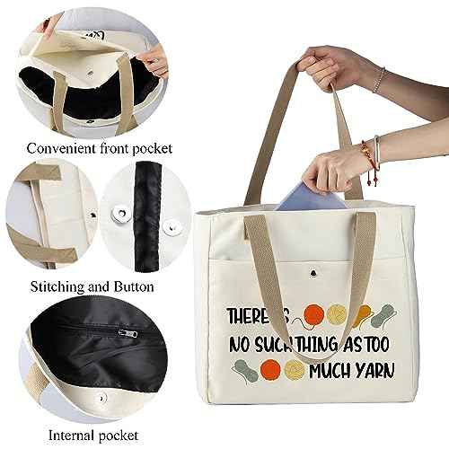 MBMSO Crochet Tote Bag Crocheter Gift There is No Such Thing As Too Much Yarn Tote Bag for Knitting Lover Crochet Beach Tote