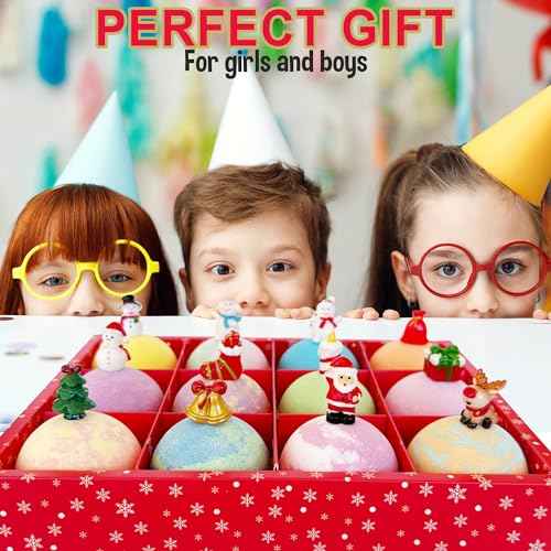 Christmas Bath Bombs for Kids with Surprise Toys Inside - Kids Advent Calendar Bathbombs - 12 Organic Bath Bombs Gift Set, Moisturizing Bubble Bath Fizzies, Stocking Stuffers Christmas Gifts for Kids