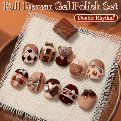 Double Rhythm 6 Pcs 15 ML Gel Polish Set Same Color Same Bottle Soak Off Gel Polish Kit Nail Art Manicure Salon DIY at Home for Women (Burgundy Cherry Brown Coffee -T6-69)