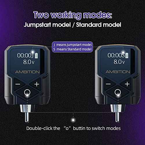 Tattoo Power Supply - Ambition Kuark Mini Wireless Portable RCA Tattoo 1800mAh Lithium Battery Pack with LED Digital Display for Rotary Tattoo Machine