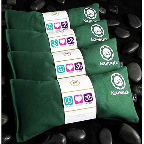 Lavender Eye Pillows - Yoga Eye Pillows Namaste Hot Cold Aromatherapy for Stress, Meditation, Spa, Relaxation Gifts - Made in USA by Happy Wraps - Set of 4 - Green Cotton