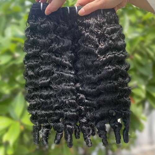 Burmese Curly Bundles Human Hair 16 18 20 Inch 12A Grade 100% Unprocessed Brazilian Virgin Hair Weave with Spriral End 3c4a Quick Weave Real Human Hair Extensions For Black Women Natural Black