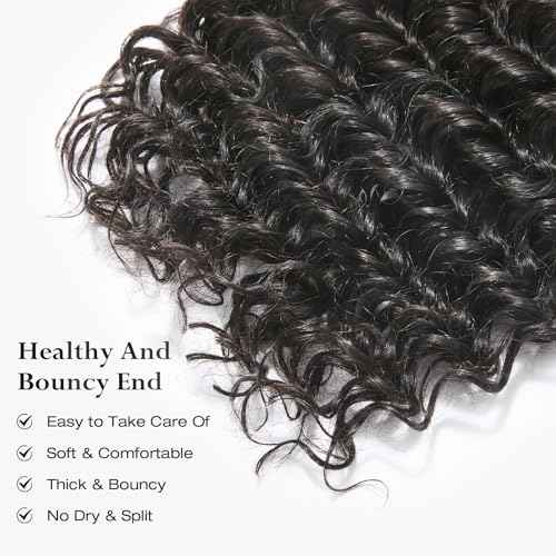 ASHINE Human Hair Bundle Deep Wave Unprocessed Cambodian Raw Hair 16 Inch, Flip Over Quick Weave Wet and Wave Bundles for Women Natural Black
