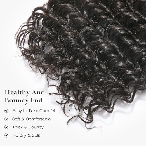 ASHINE Human Hair Bundle Deep Wave Unprocessed Cambodian Raw Hair 20 Inch, Flip Over Quick Weave Wet and Wave Bundles for Women Natural Black