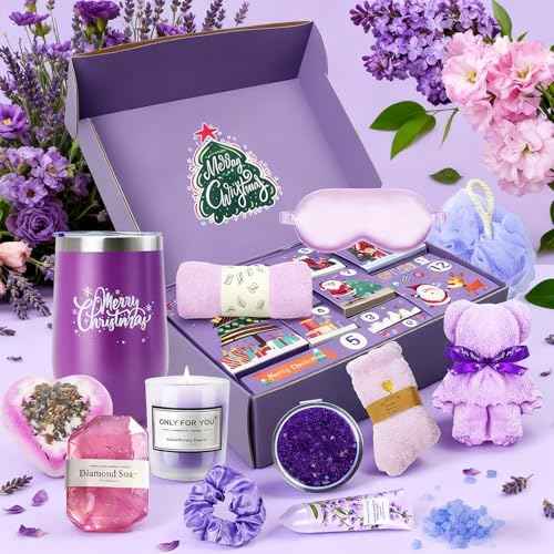 Christmas Gifts for Women 2025 -12 Days of Christmas Advent Calendar for Mom, Wife, Girlfriend, Sister, Her - Lavender Spa Gifts Basket Set Includes Coffee Mugs, Scented Candle, Soap, sock, Eye mask