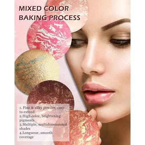 Baked Blush, Lighting Glow Marbleized Blush Powder Palette, Cruelty-Free Powder Blusher, Eyeshadow & Highlight for a Lightweight Shimmery Satin Face Makeup, Gift for Women (0.49Ounce)-01#Peachy