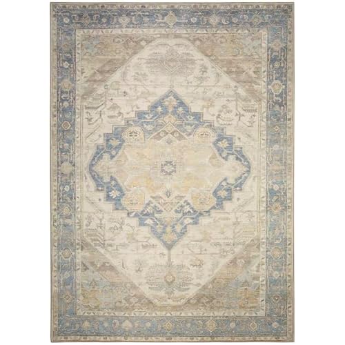 Nourison Home Vintage Washables Blue Green 4' x 6' Area Rug - Easy Clean, Non Shedding, Bed Room, Living Room, Dining Room, Kitchen (4' x 6')