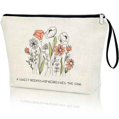 Christian Art Gifts Safe Inspirational Scripture Cosmetic Bag for Friends with Bible Verse: Sweet Friendship ?Proverbs 27:9 Sage Green Floral Zipper Bag Get Well Gifts Birthday Gifts for Women