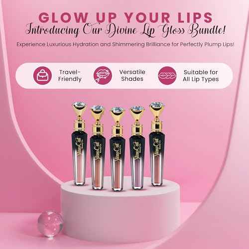 StansOut Diamond Lustre Lip Gloss Bundle - 5 Pack - Fancy Warm, Light, Pink, Sugar, Bare - Vitamin E & Argan Oil Infused - Long-Lasting Lustrous Shine - Hydrating Formula - Portable Elegance