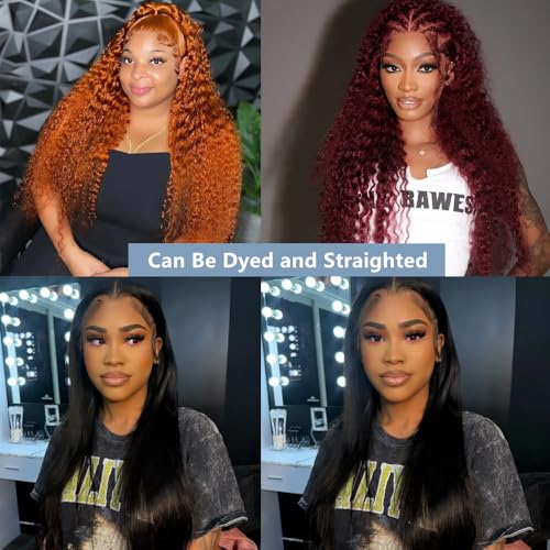 13x6 Deep Wave Lace Front Wigs Human Hair Pre Plucked 180% Density 13x6 HD Lace Frontal Deep Curly Lace Front Wigs for Women Curly Human Hair Wig Glueless Deep Wave Frontal Wigs with Baby Hair 20Inch