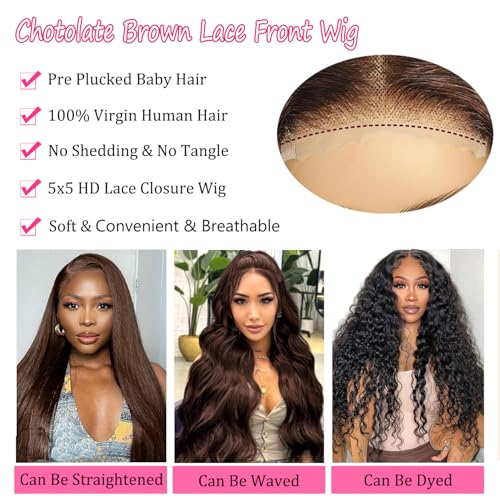 ONICE Wear And Go Glueless Wigs Human Hair Pre Plucked Pre Cut 5x5 HD Lace Closure Human Hair Wigs For Black Women Upgraded No Glue Deep Wave Lace Front Wigs Human Hair(Chocolate Brown,18Inch)