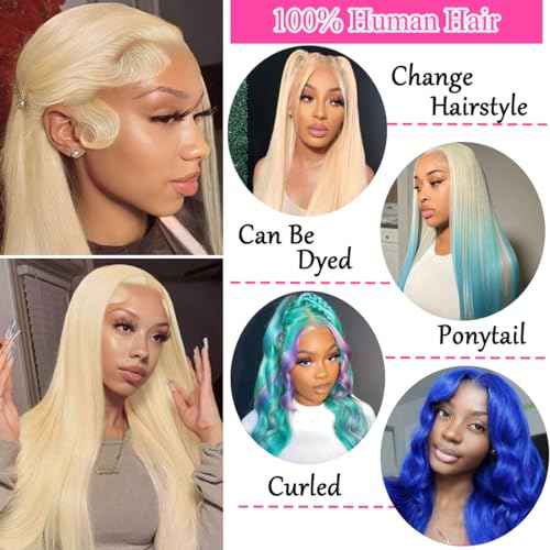 26 Inch 613 Lace Front Wig Human Hair Blonde 13X6 HD Transparent Lace Front Wigs Human Hair 180% Density Blonde Glueless Wigs 613 HD Straight Lace Frontal Wig Pre Plucked