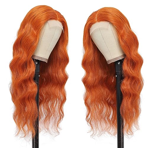 22 Inch Orange Lace Front Wigs Human Hair Body Wave 4X4 Hd Transparent Lace Closure Wig Brazilian Human Hair Pre Plucked With Baby Hair Glueless Wig