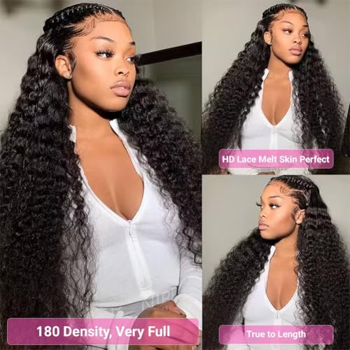 SQU&CIR Deep Wave Lace Front Wigs Human Hair Wigs 180% Density 13x4 HD Transparent Deep Curly Lace Frontal Wigs Human Hair Pre Plucked with Baby Hair for Women (20 Inch)